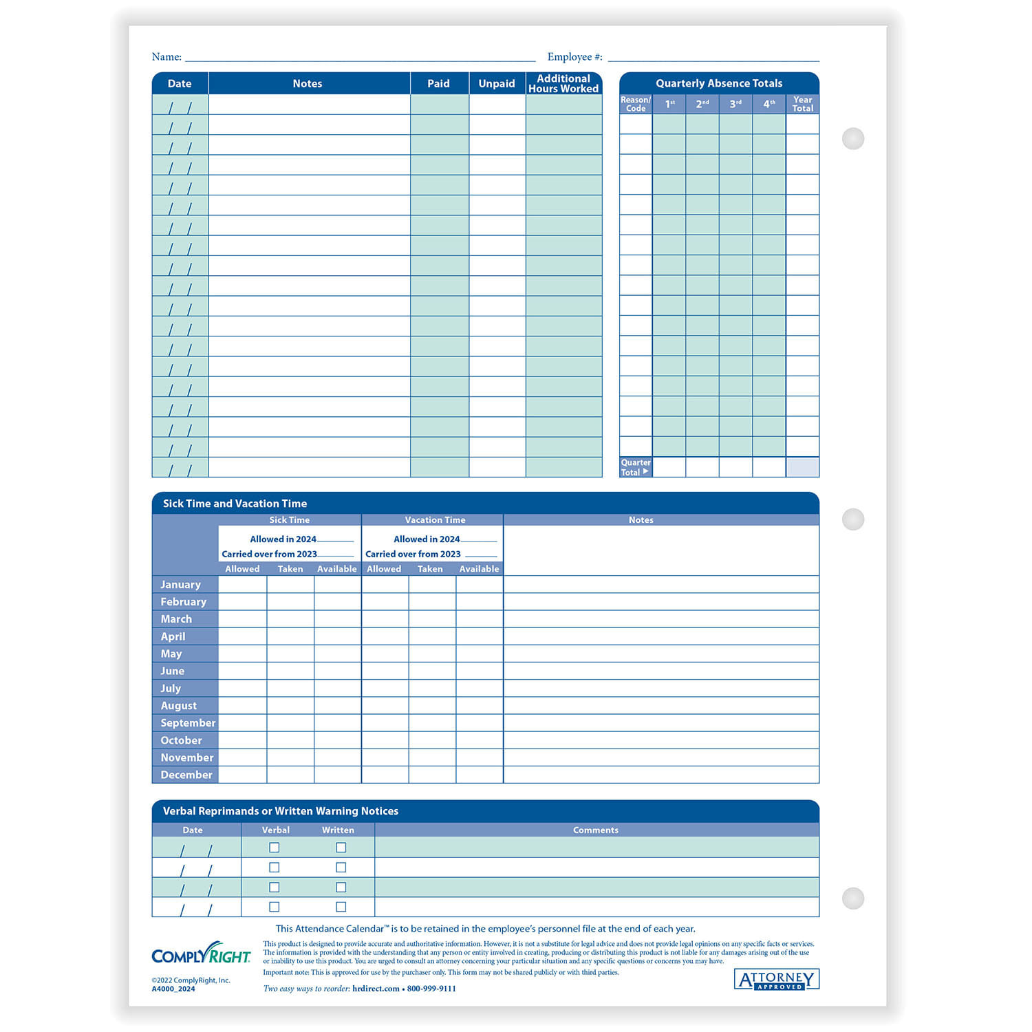 Complyright 2026 Attendance Calendar – 25/Pk with regard to 2026 Attendance Calendar