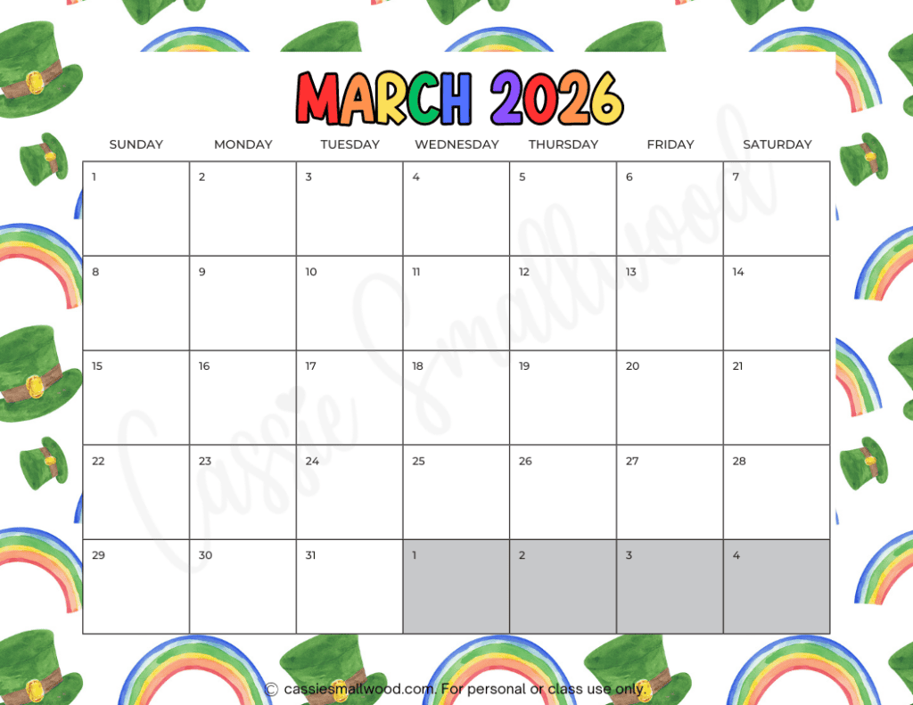 Cute Free Printable 2026 Monthly Calendar (Blank &amp;amp; With Holidays intended for Free Printable Kids Calendar 2026 Monthly