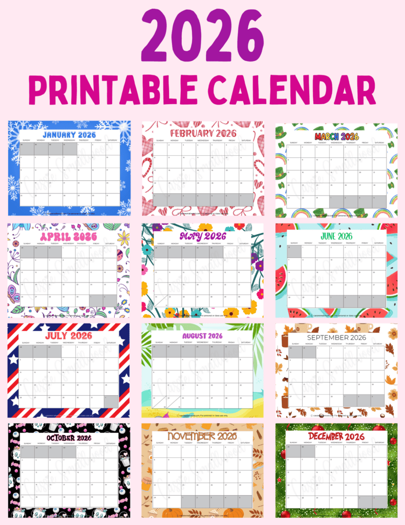 Cute Free Printable 2026 Monthly Calendar (Blank &amp;amp; With Holidays throughout 2026 Calendar with Holidays Printable Free