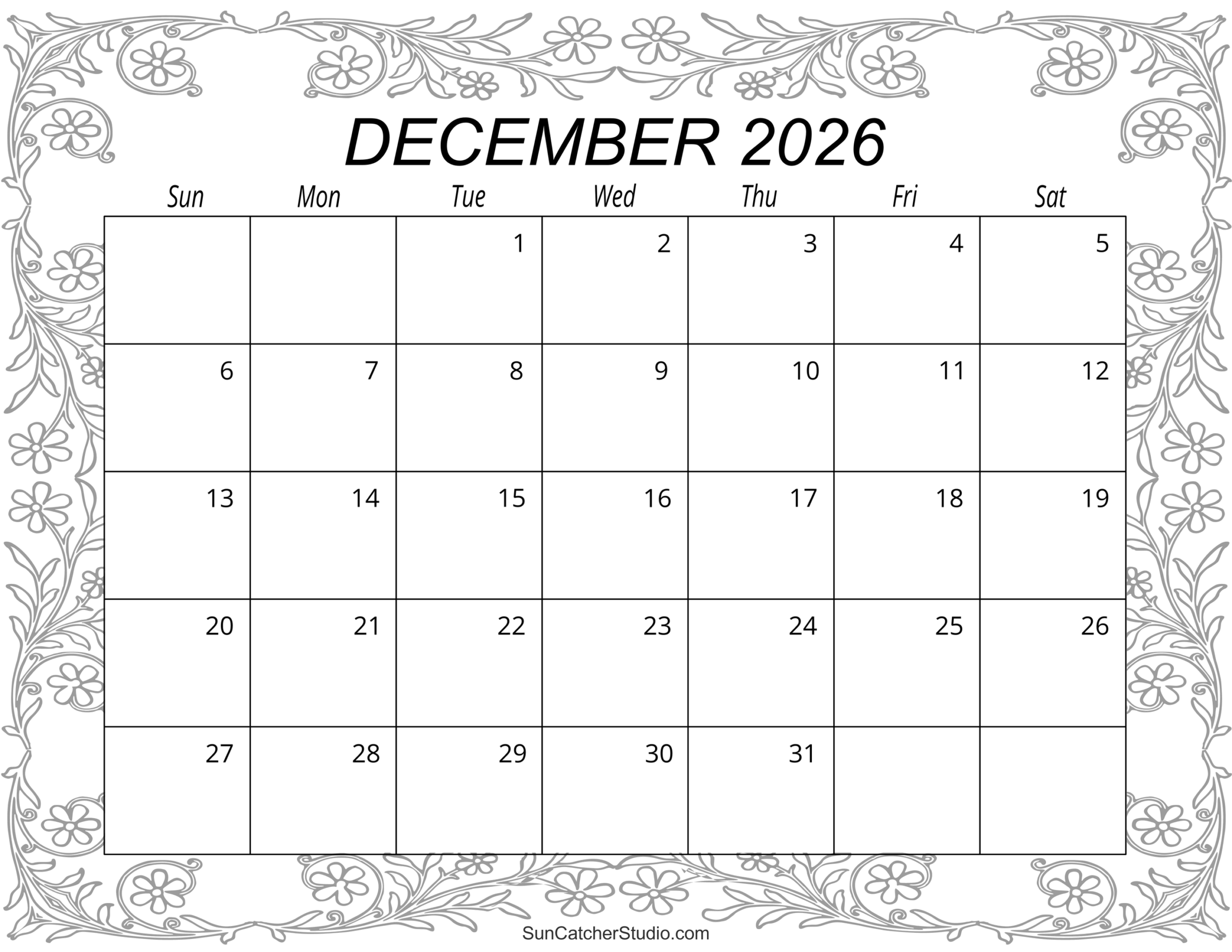 December 2026 Calendar (Free Printable) – Free Printables regarding December 2026 Calendar Printable Free