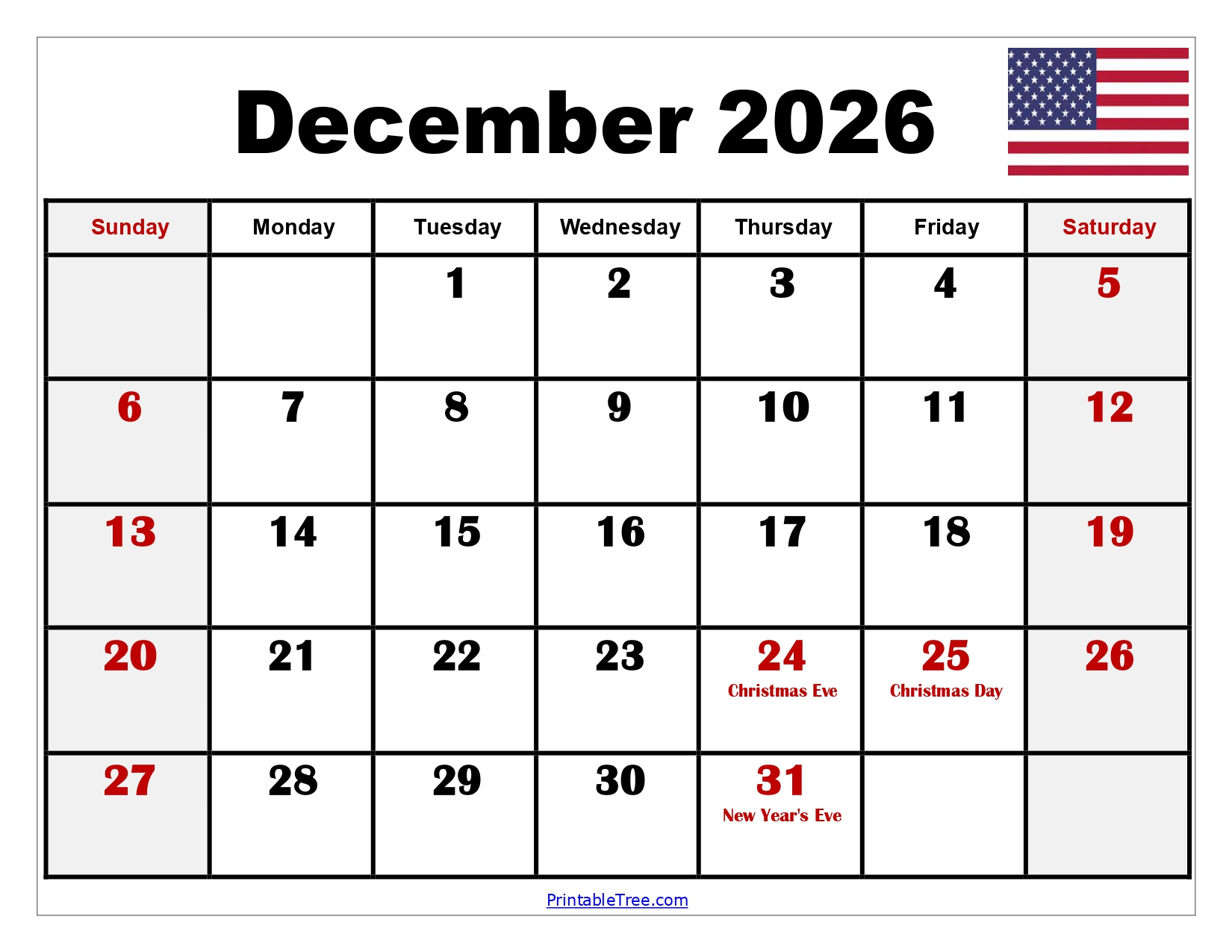December 2026 Calendar Printable Pdf With Holidays Templates in 2026 Calendar Printable December