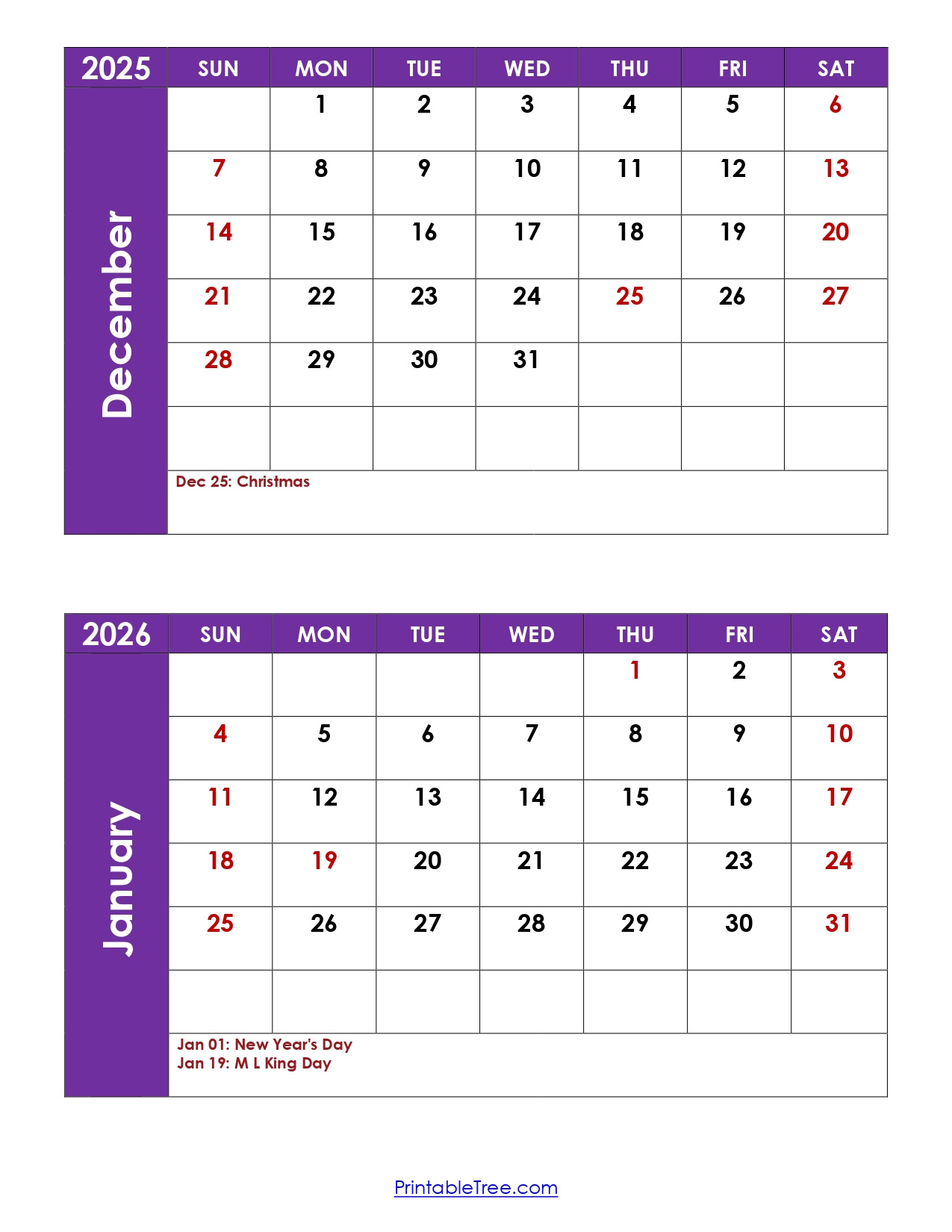 December And January 2026 Calendar Printable Pdf | Two Months Calendar intended for Printable Calendar For December 2025 and January 2026