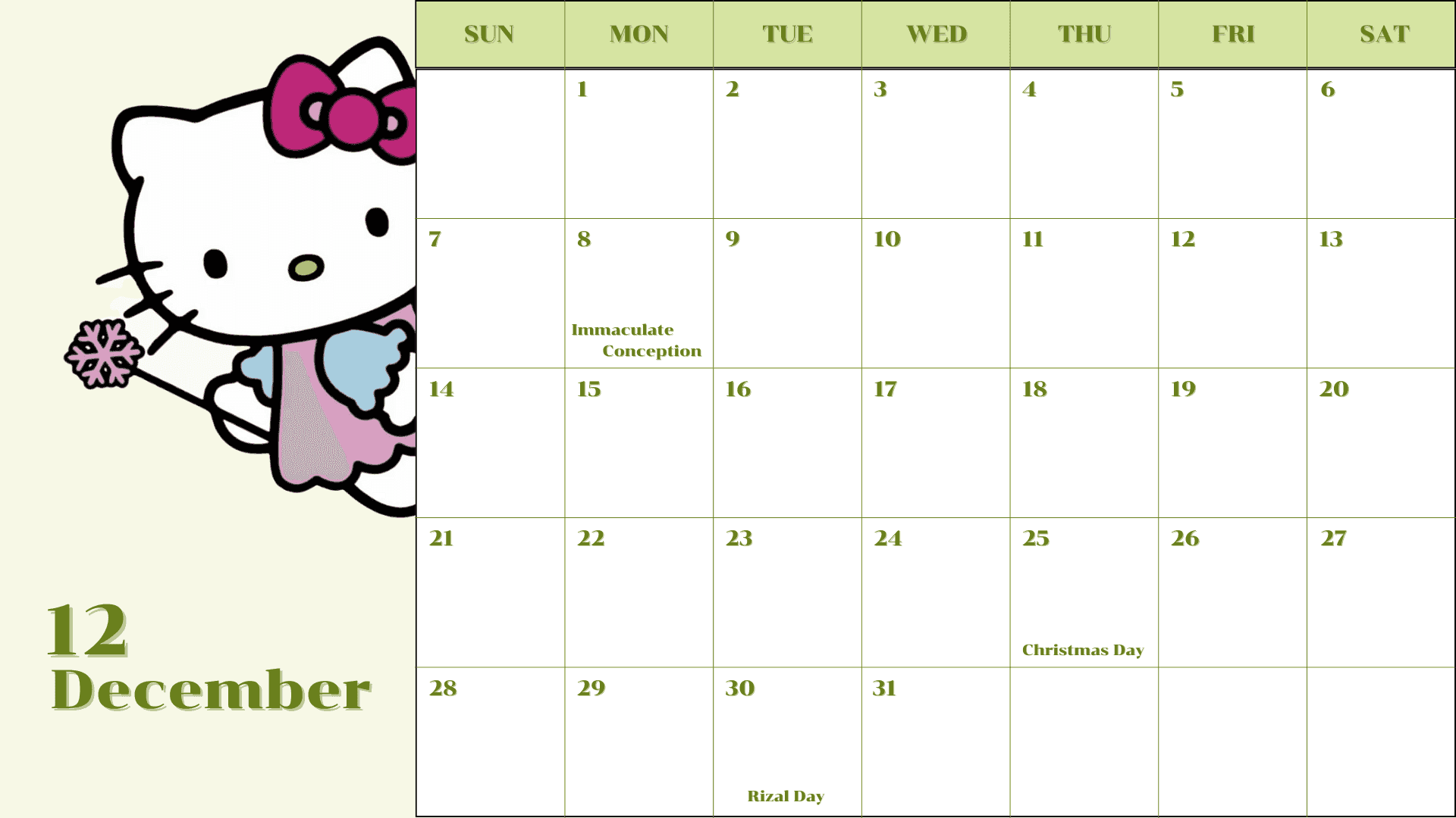 ❆ 2025 - Hello Kitty Calendar - Canva-Template ❆Kjc inside Hello Kitty December 2025 Calendar