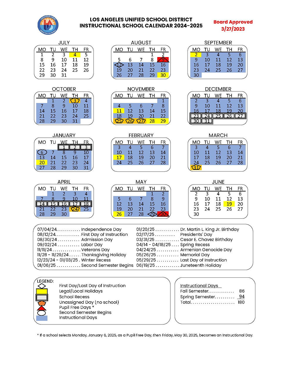 📚 Lausd Approved Calendar For 2024-2025 School Year | Fun With in Lausd 2025 to 2026 Calendar Printable Free