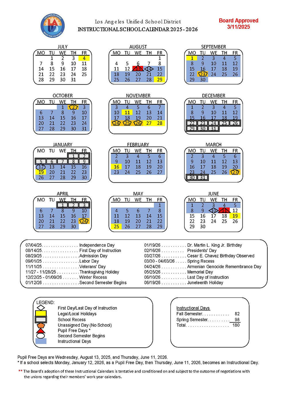 📚 Lausd Approved Calendar For The 2025-2026 School Year | Fun pertaining to Lausd 2025 to 2026 Calendar Printable