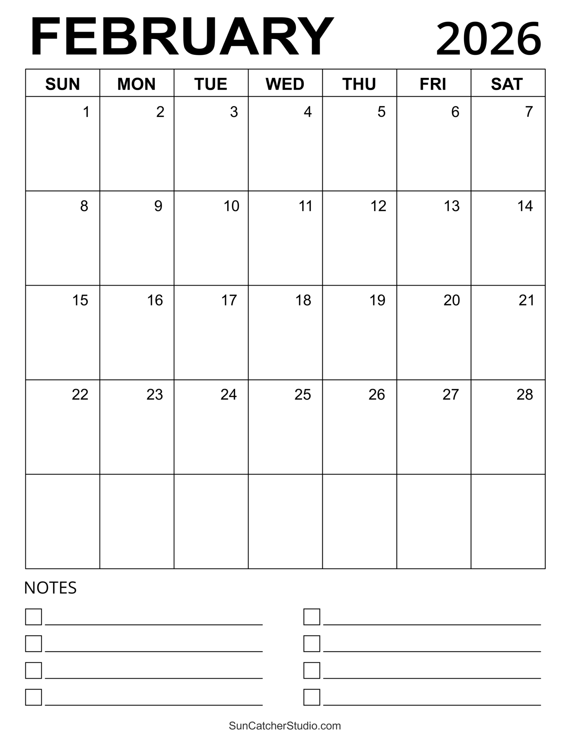 February 2026 Calendar (Free Printable) – Free Printables pertaining to February 2026 Calendar Printable Free