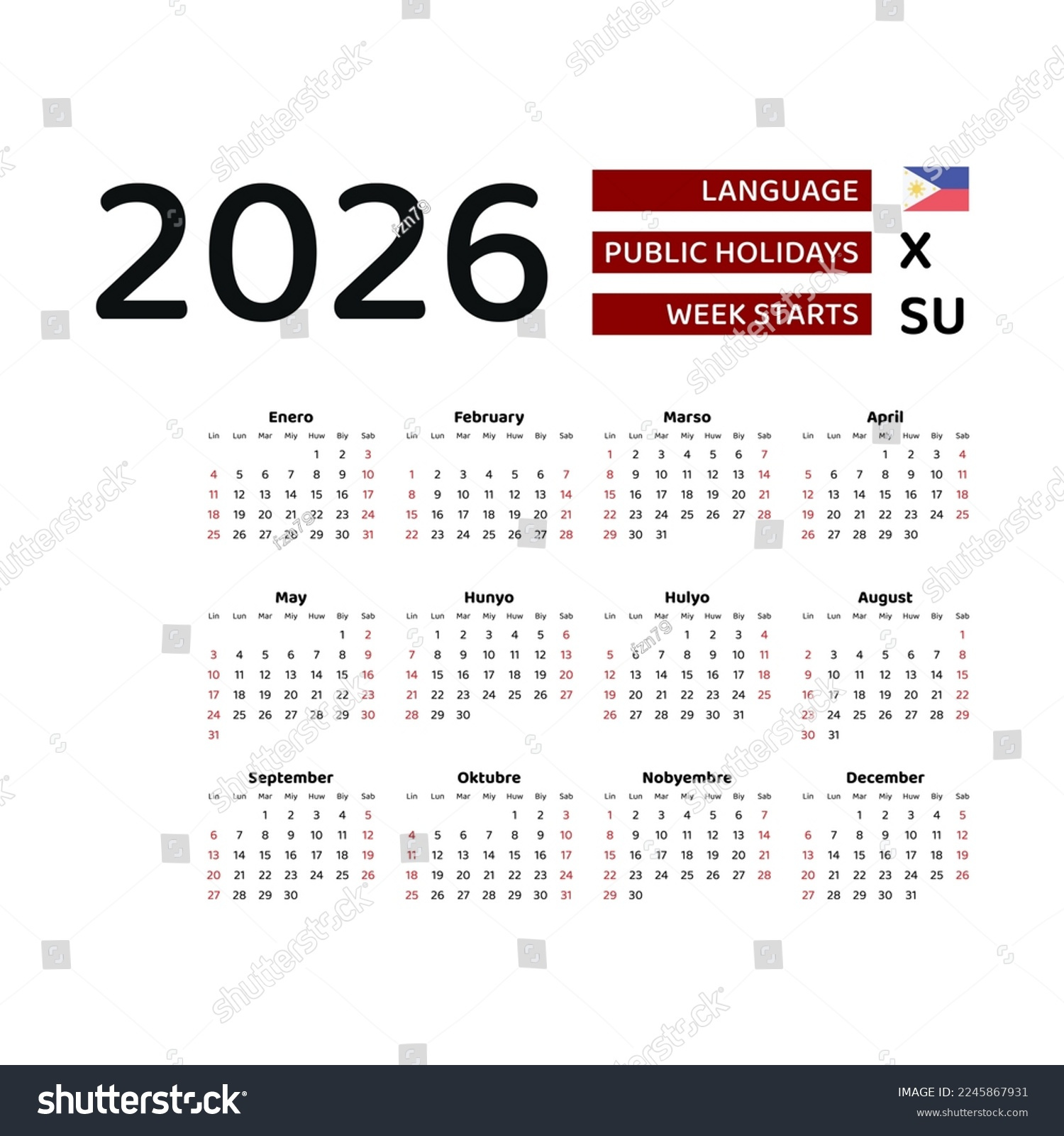 February Holiday Philippines Calendar 2026 Filipino Language throughout 2026 Calendar Printable Philippines