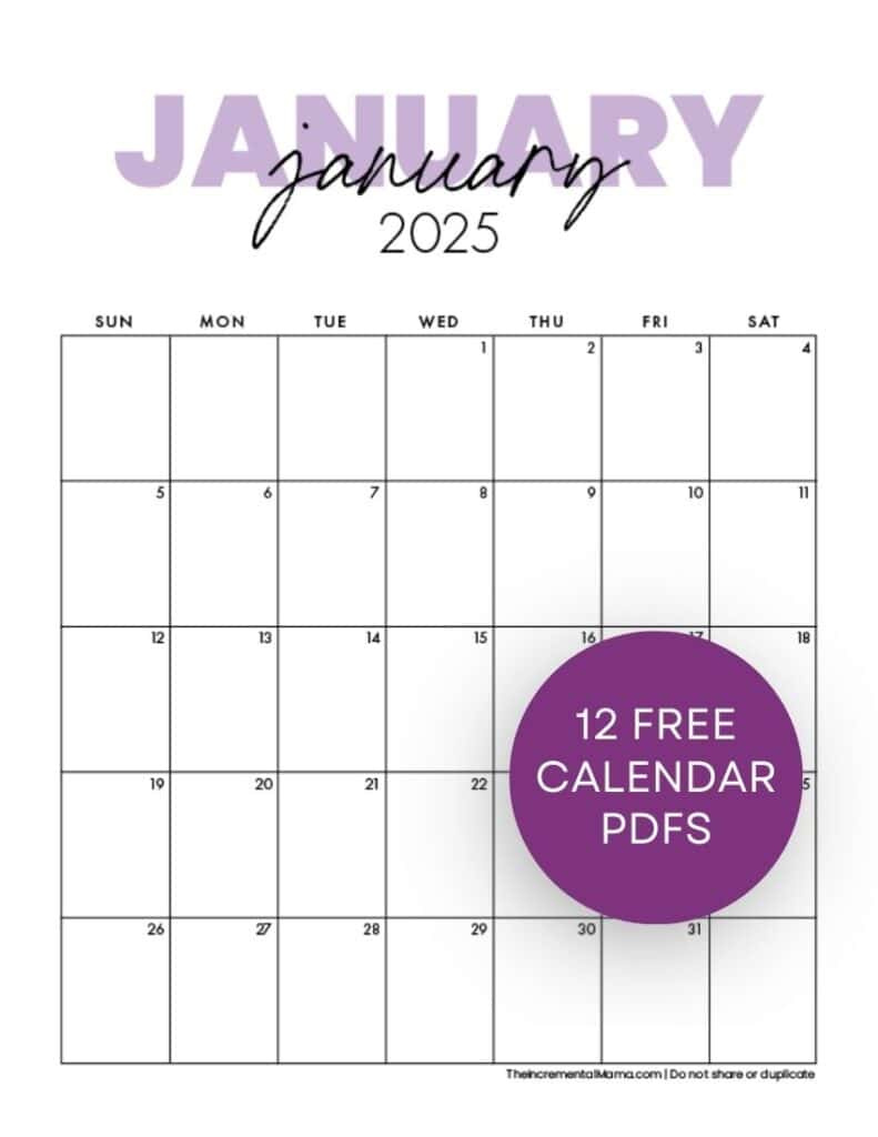 Free 2025 Monthly Calendar Template - January To December within January To December 2025 Calendar Printable