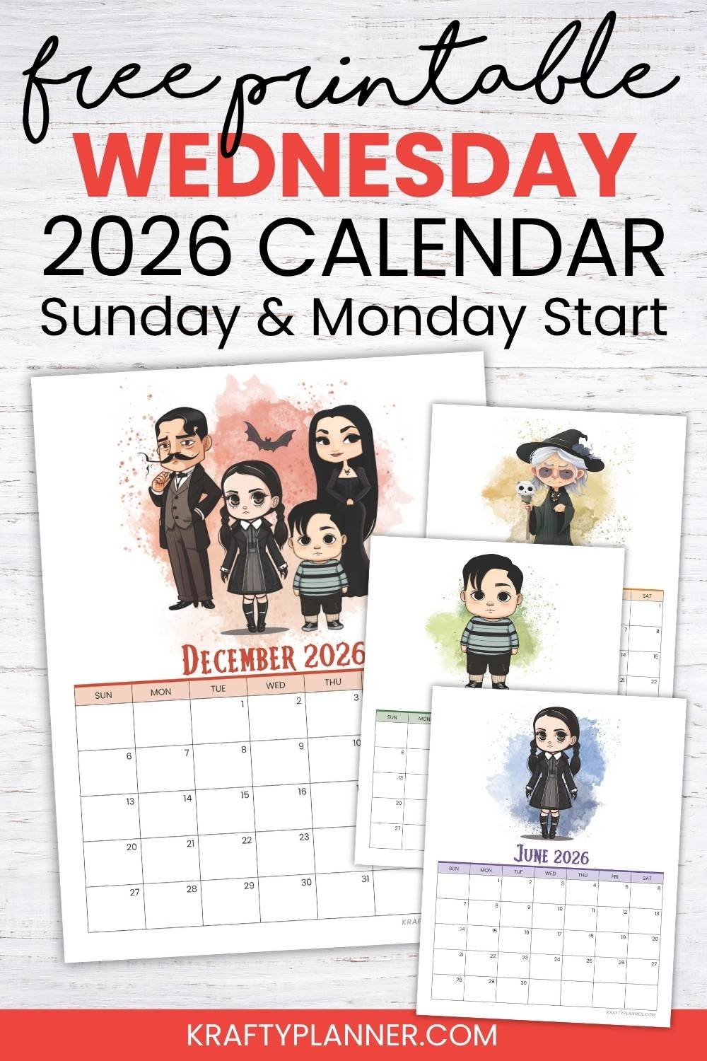 Free 2026 Wednesday Addams Calendar — Krafty Planner inside How Many Wednesdays Are There In 2026?