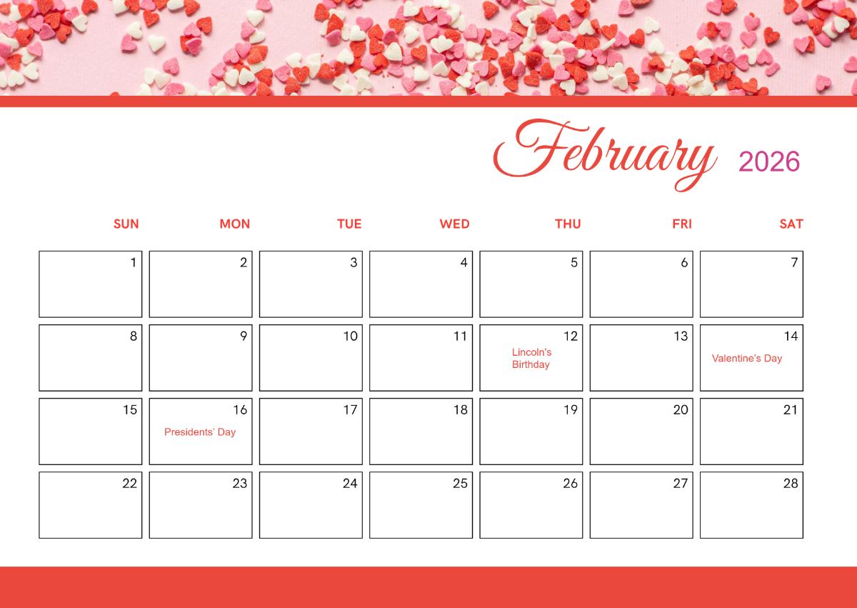 Free February 2026 Calendar With Holidays Template To Edit Online intended for February 2026 Calendar Printable With Holidays