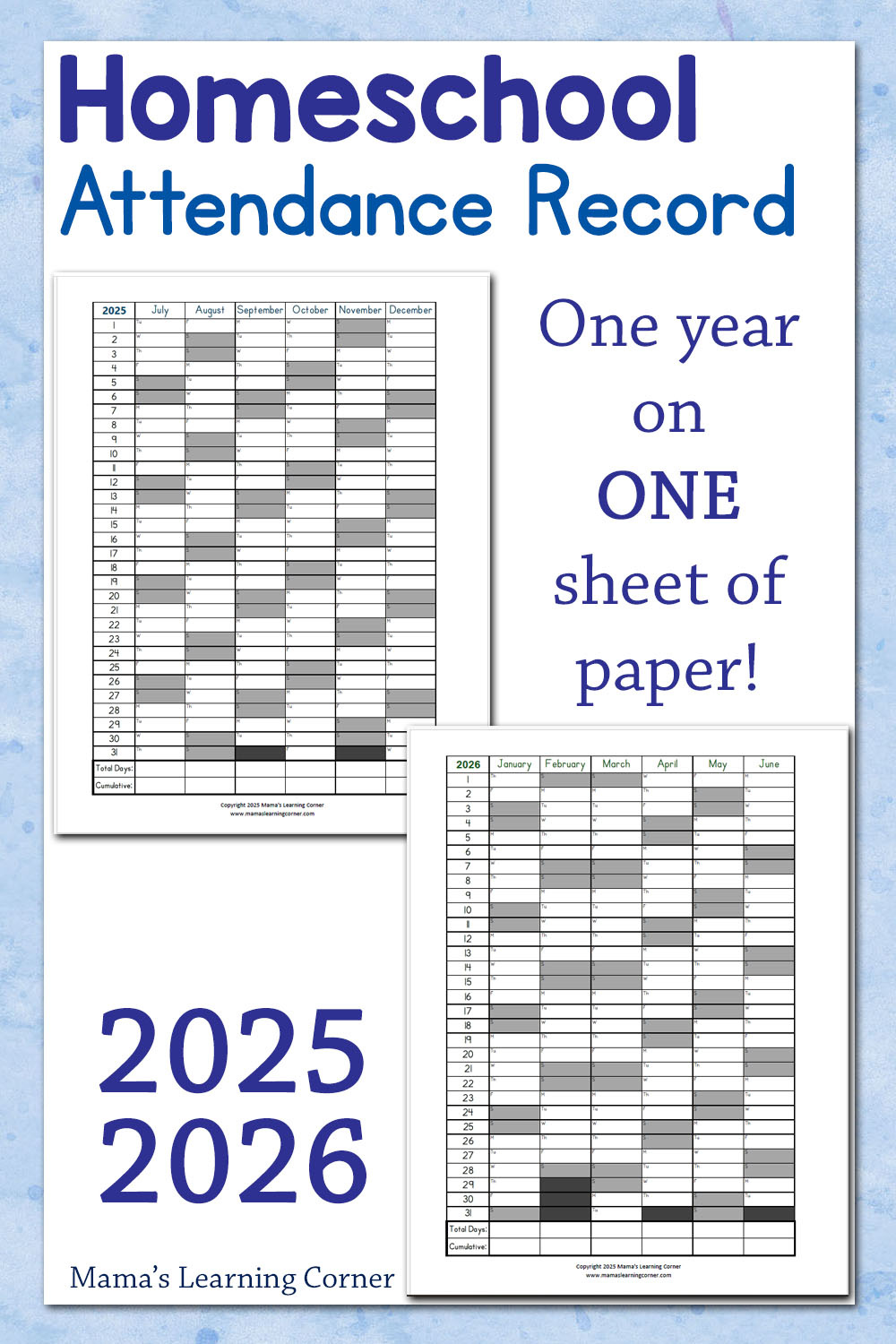 Free Homeschool Attendance Record For 2025–2026 - Mamas Learning for Attendance Sheet January 2026