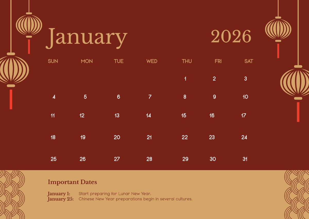Free January 2026 Lunar Calendar Template To Edit Online regarding January 2026 Chinese Calendar