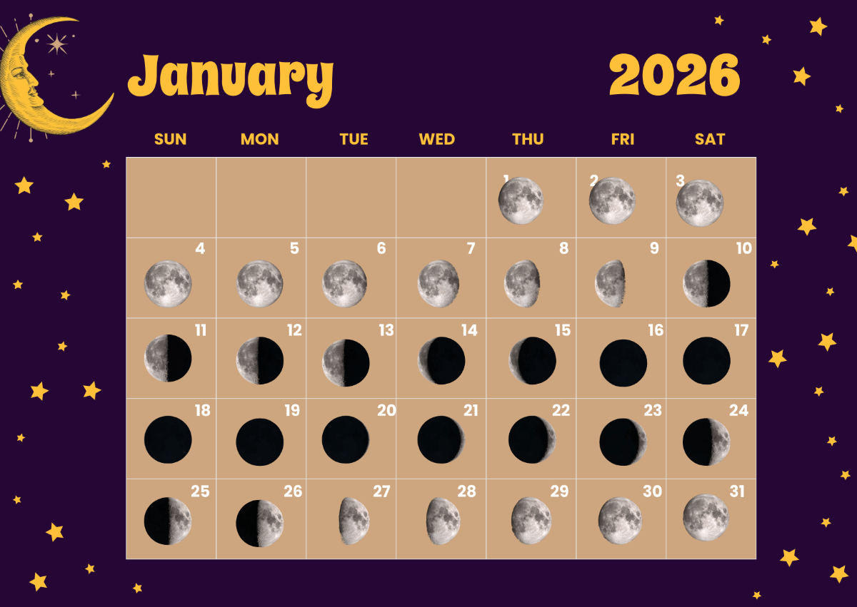 Free January 2026 Moon Calendar Template To Edit Online with regard to Moon Phase Calendar 2026 Usa