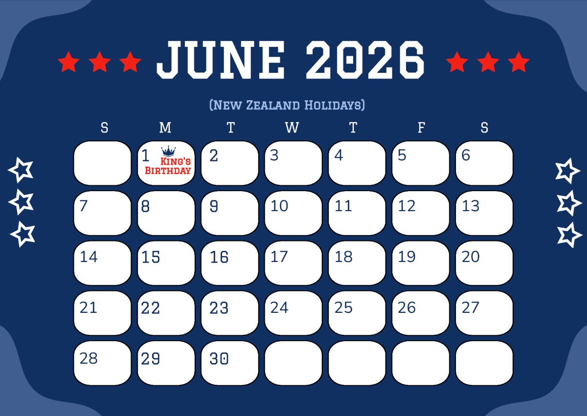 Free June 2026 New Zealand Calendar Template To Edit Online throughout Printable Calendar 2026 New Zealand