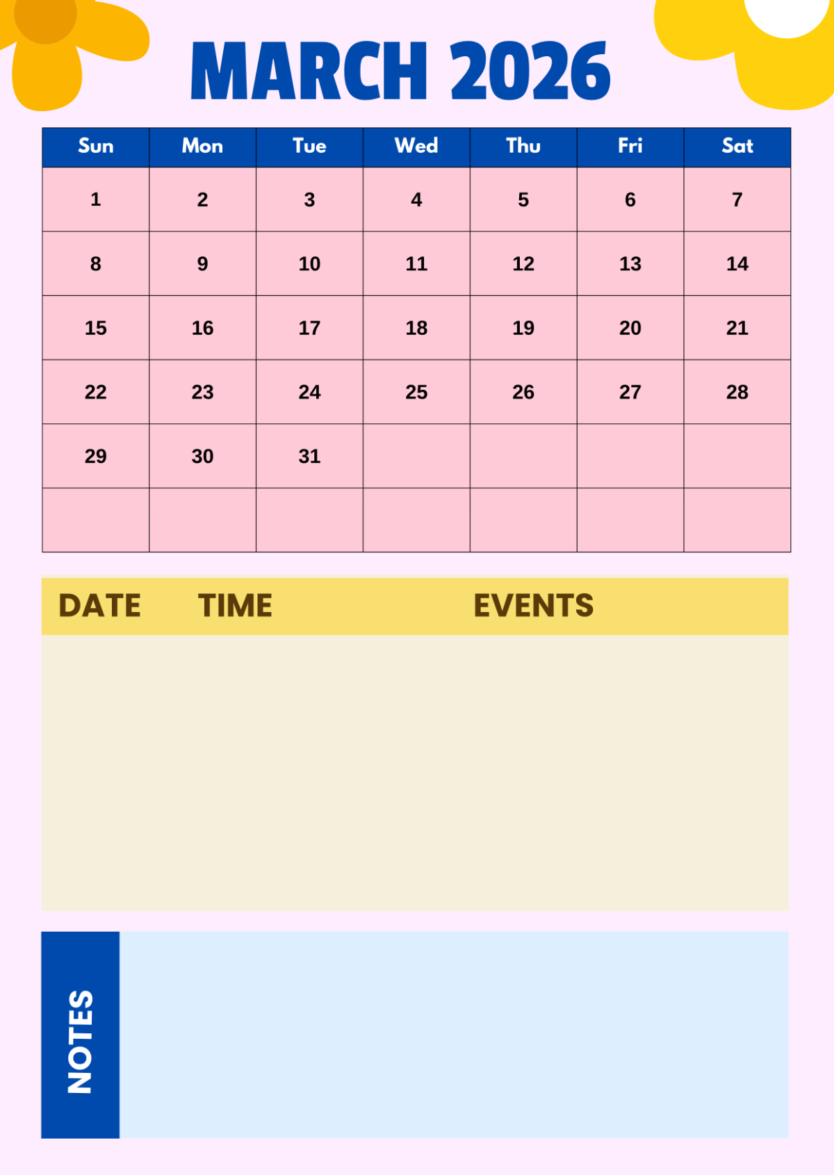 Free March 2026 Time And Date Calendar Template To Edit Online for Time And Date Calendar 2026 Printable