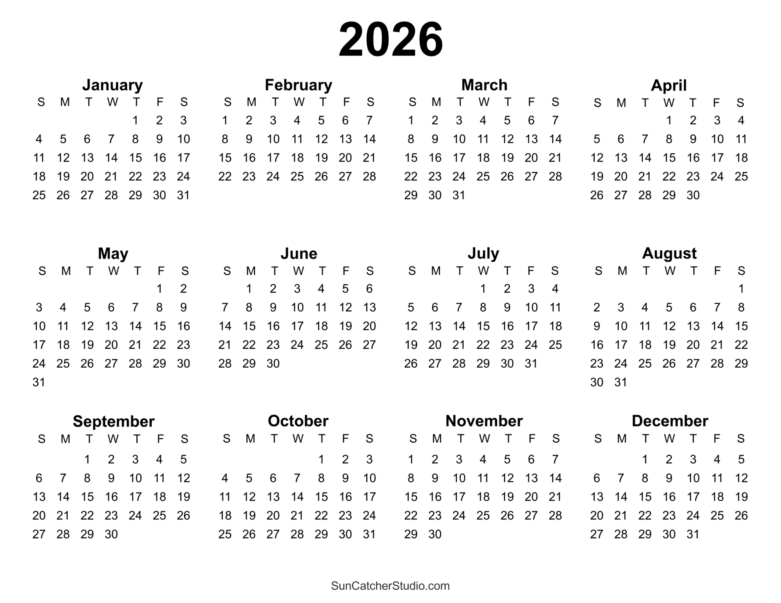 Free Printable 2026 Yearly Calendar – Free Printables, Lettering with regard to Vertex Printable Calendar 2026