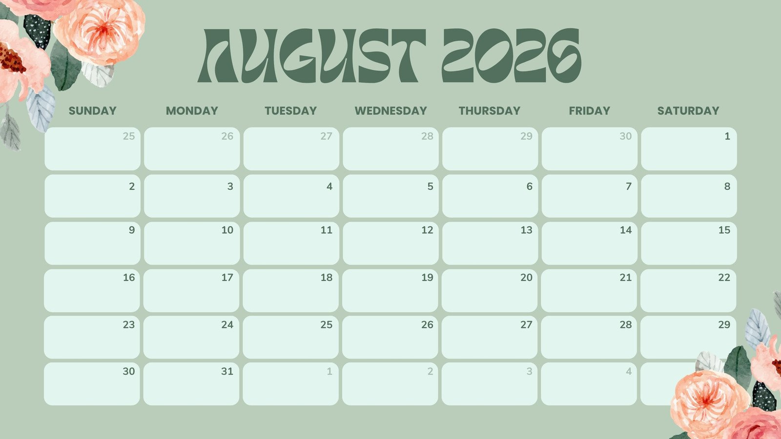 Free Printable August 2026 Calendar Templates | Canva with regard to 2026 Calendar Printable August