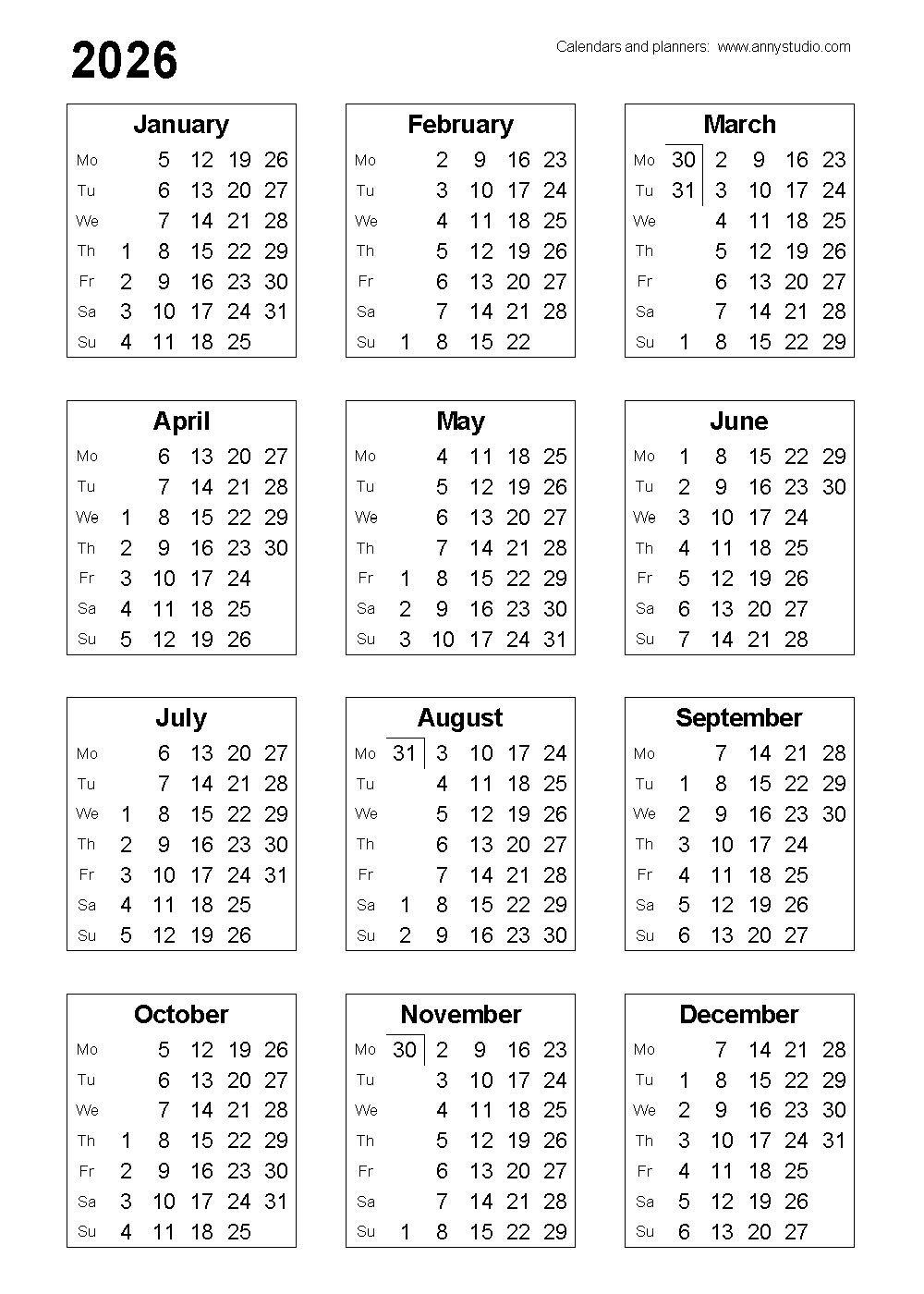 Free Printable Calendars And Planners 2026 And 2027 inside Wall Calendar 2026 Printable