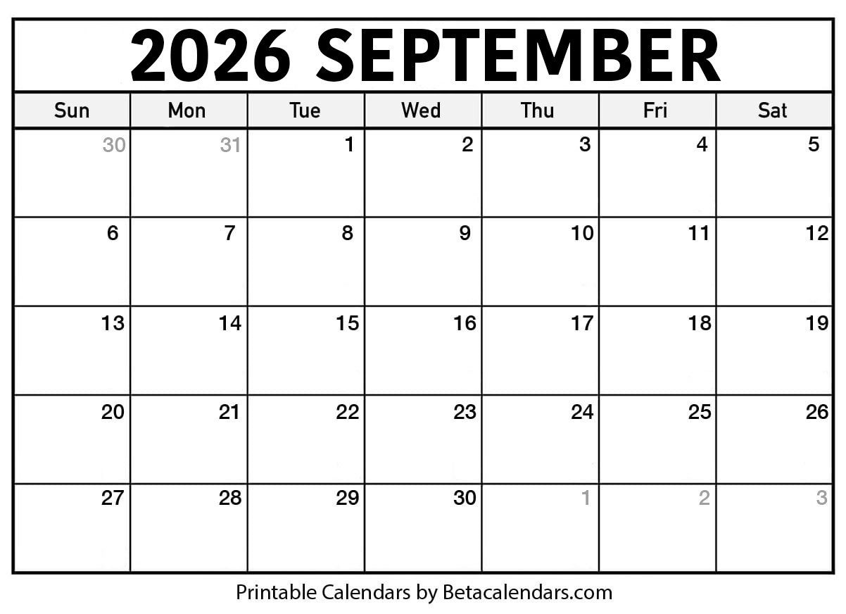 Free Printable September 2026 Calendar with 2026 Calendar Printable September