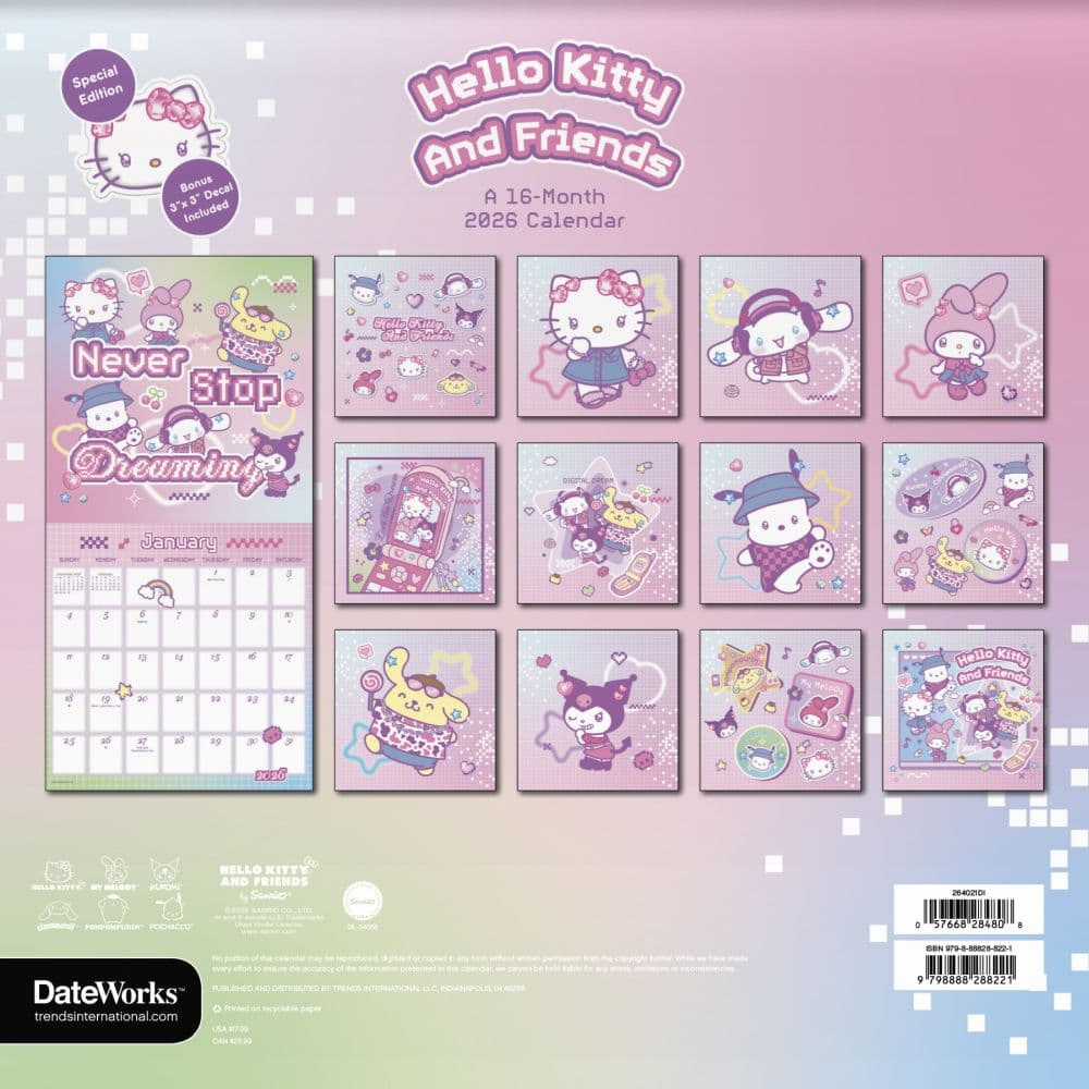 Hello Kitty And Friends Exclusive With Decal 2026 Wall Calendar for 2026 Hello Kitty Calendar