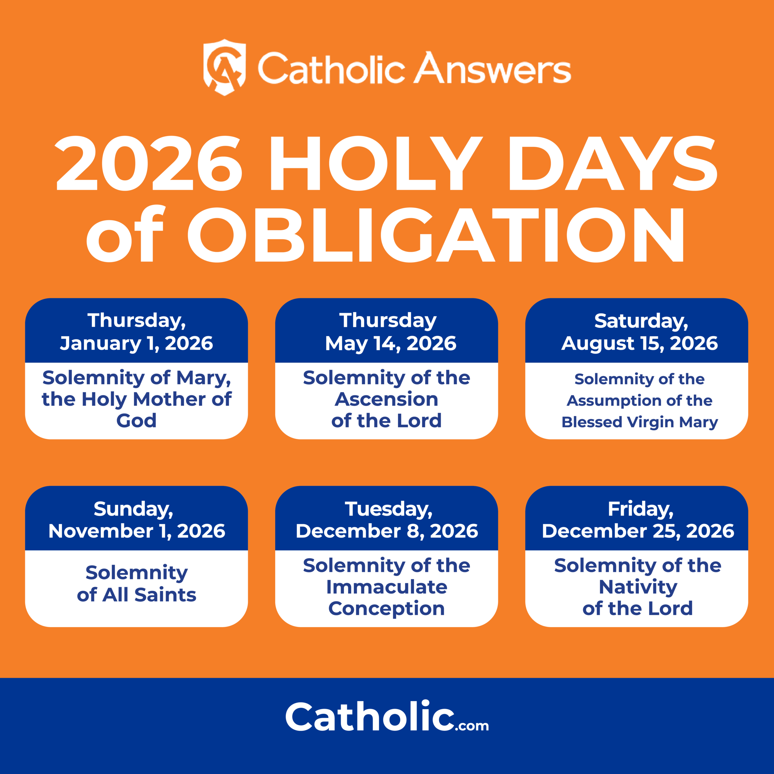 Holy Days Of Obligation 2025 &amp;amp; 2026 | List Of Catholic Holy Days regarding Catholic Holiday Calendar 2026
