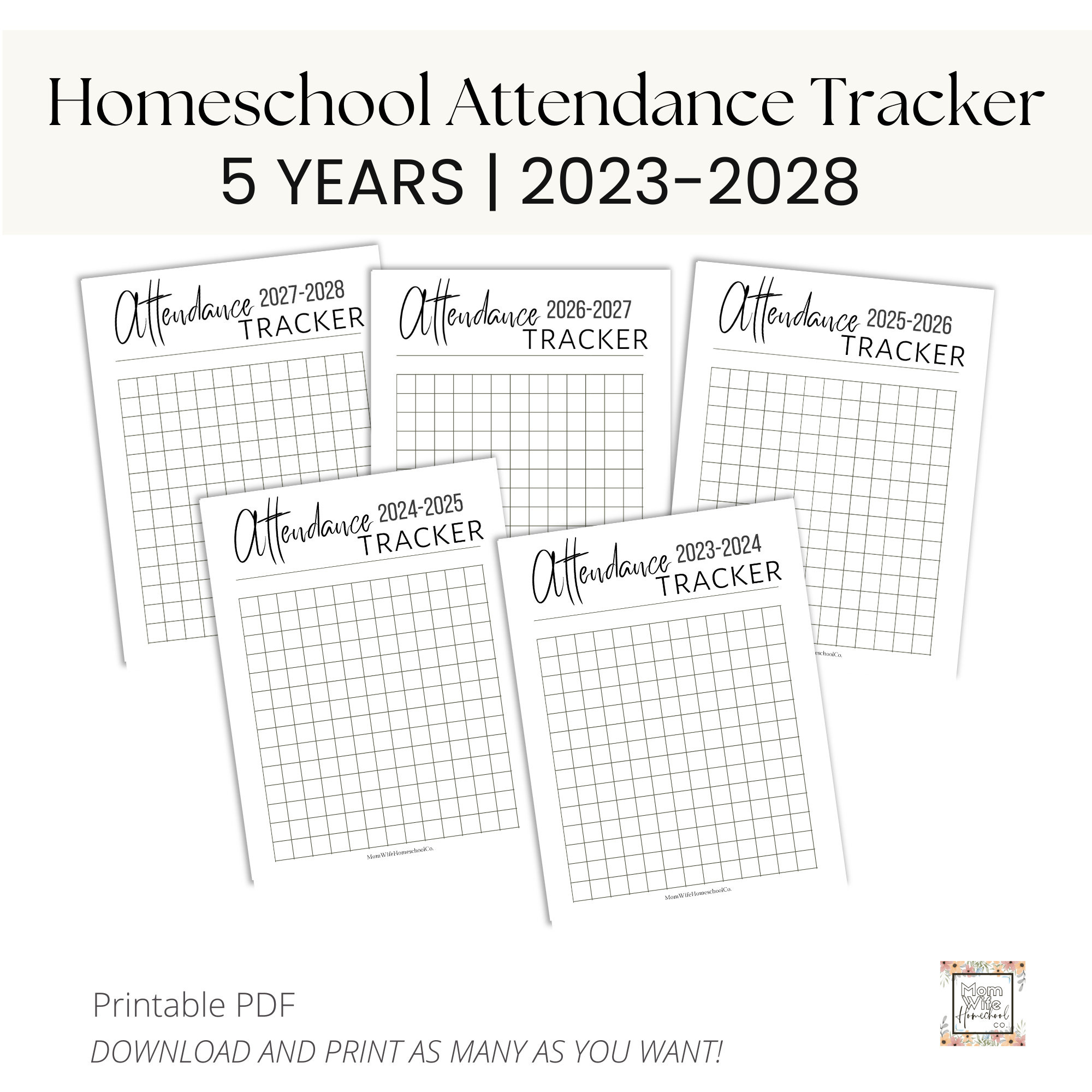Homeschool Attendance Record Trackers | 5 Homeschool Years, 2023 intended for Homeschool Attendance Calendar 2026 - 2027