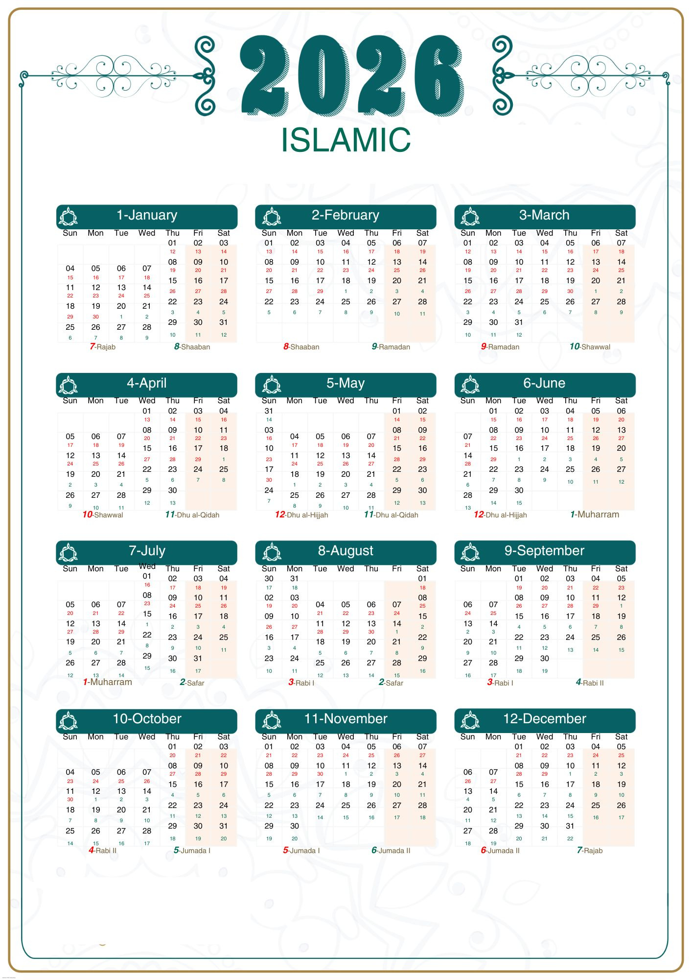 Islamic Calendar 2026 [Hijri Calendar 1448] regarding Islamic Calendar 2026 South Africa
