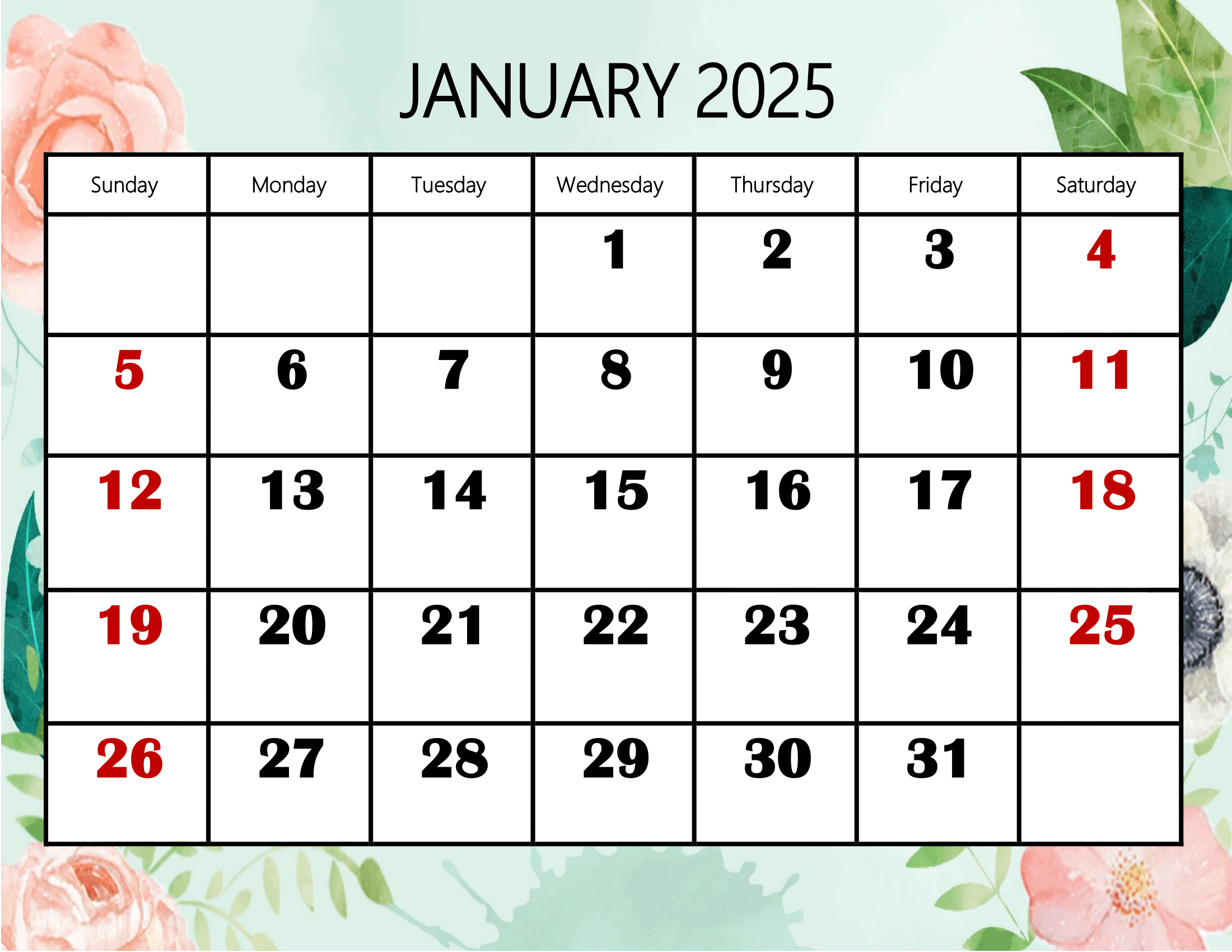January 2025 Calendar Printable Pdf Template With Holidays inside January To December 2025 Calendar Printable