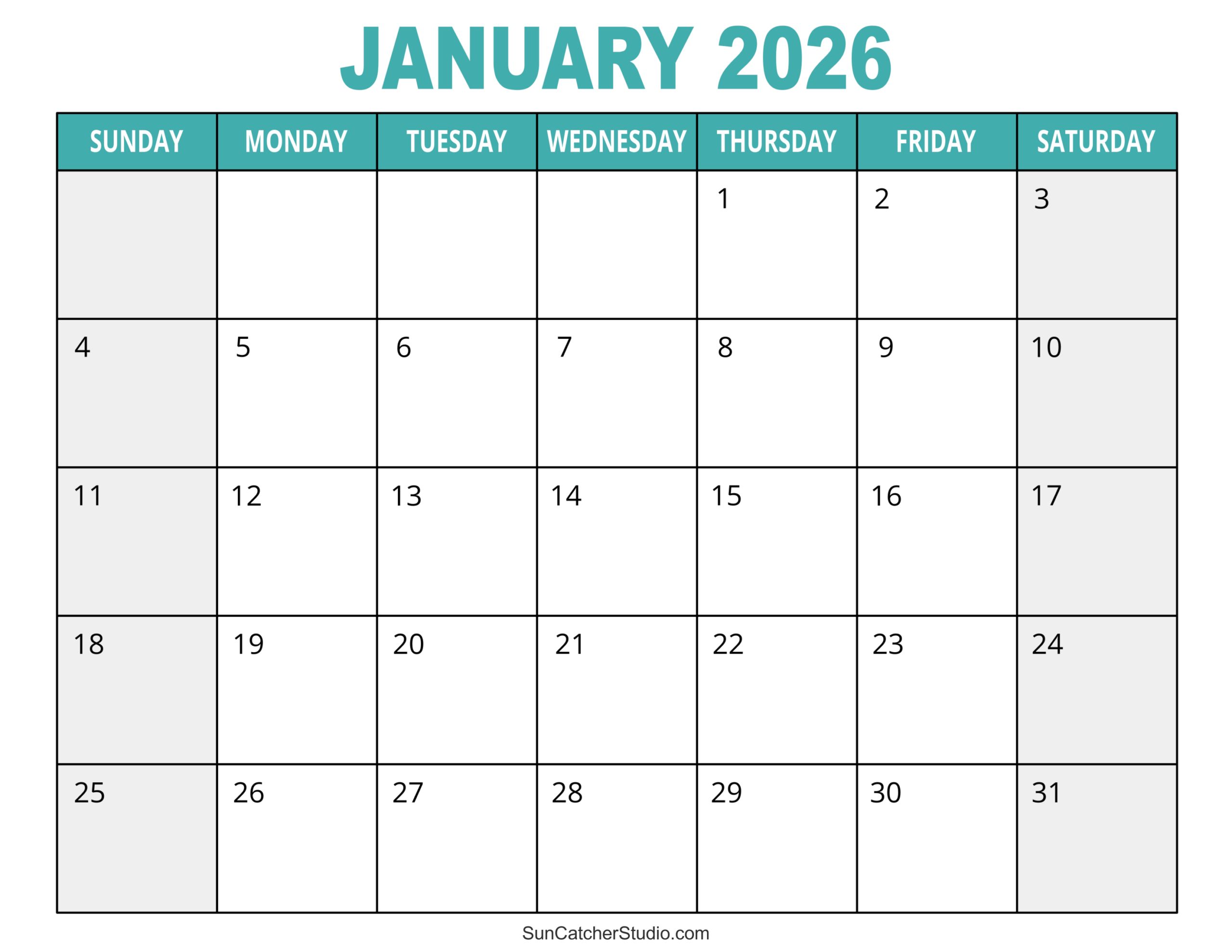 January 2026 Calendar (Free Printable) – Free Printables in 2026 Calendar Printable One Month Per Page