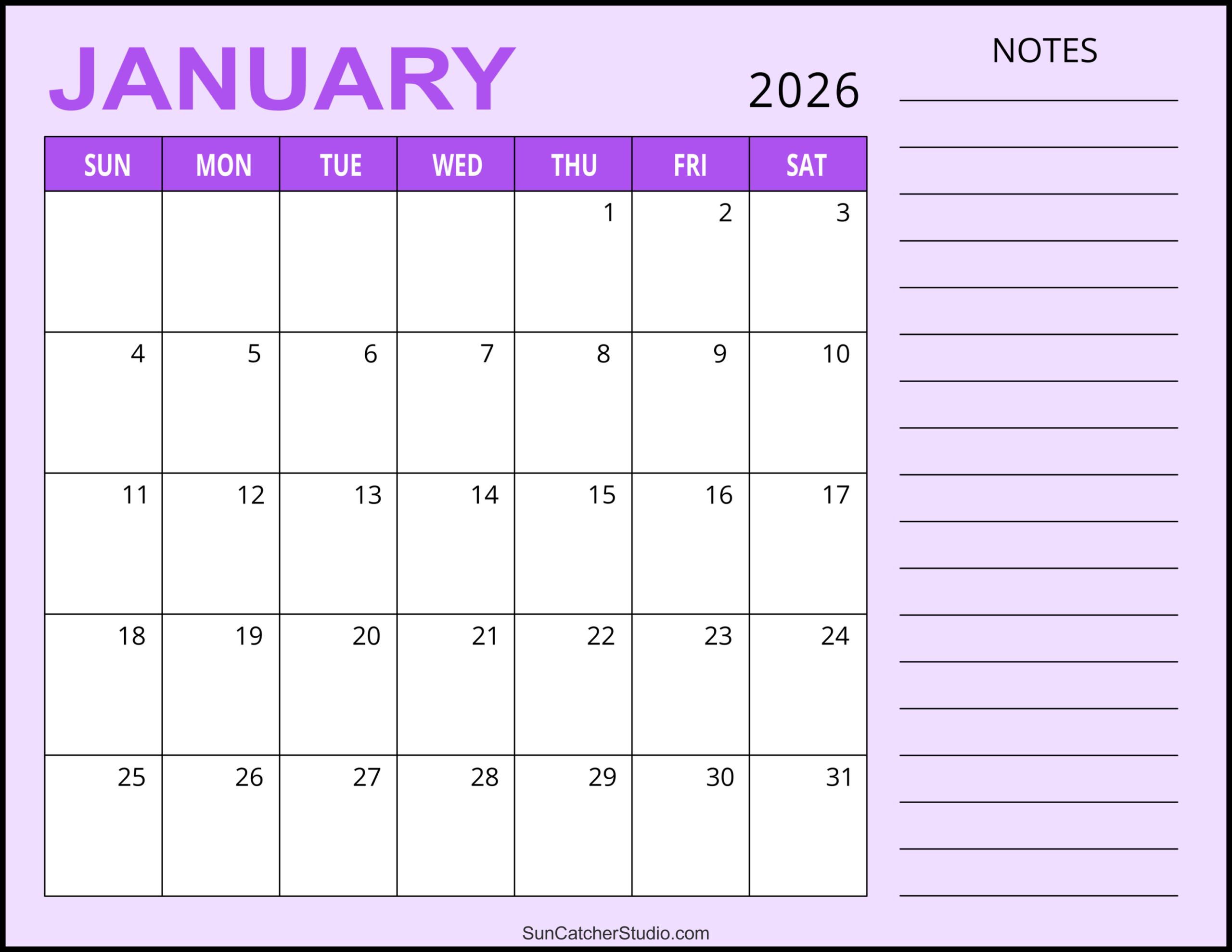 January 2026 Calendar (Free Printable) – Free Printables inside January to December 2026 Calendar Printable