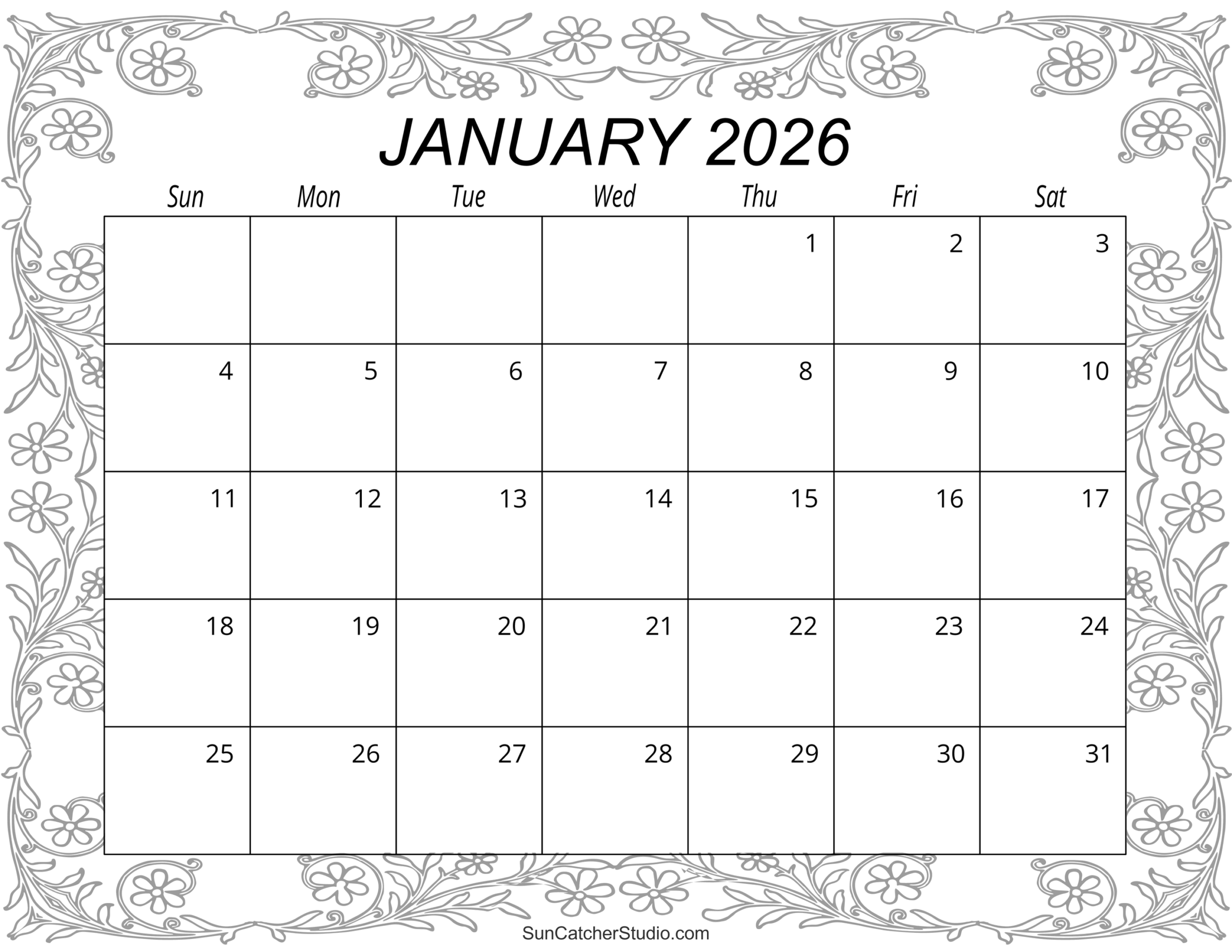 January 2026 Calendar (Free Printable) – Free Printables throughout Monthly Calendar 2026 Printable
