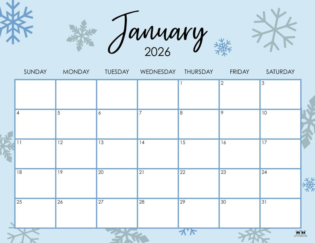 January 2026 Calendars - 123 Free Printables | Printabulls for Printable January 2026 Calendar With Holidays