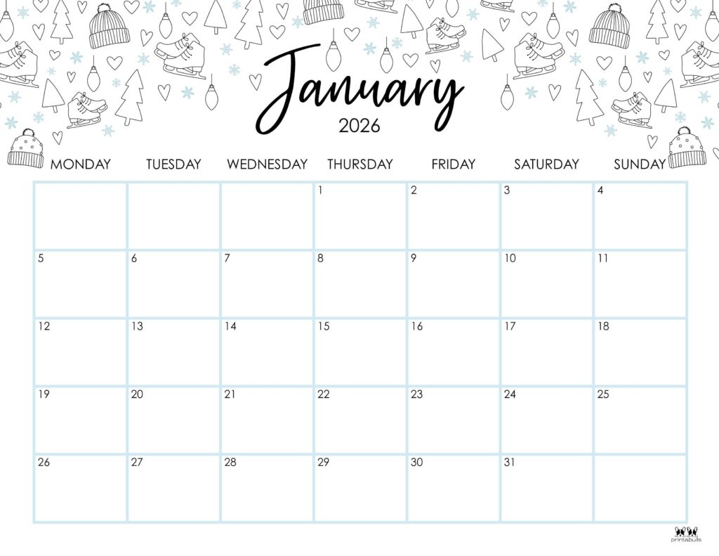 January 2026 Calendars - 123 Free Printables | Printabulls intended for January 2026 Calendar with Holidays Printable