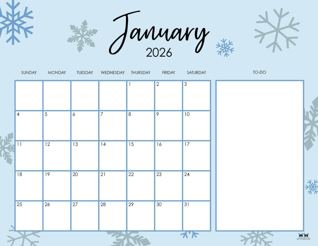 January 2026 Calendars - 123 Free Printables | Printabulls regarding 2026 Calendar Printable Printabulls