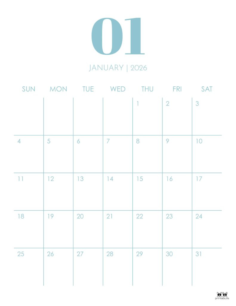 January 2026 Calendars - 123 Free Printables | Printabulls with regard to January 2026 Calendar Vertical Printable