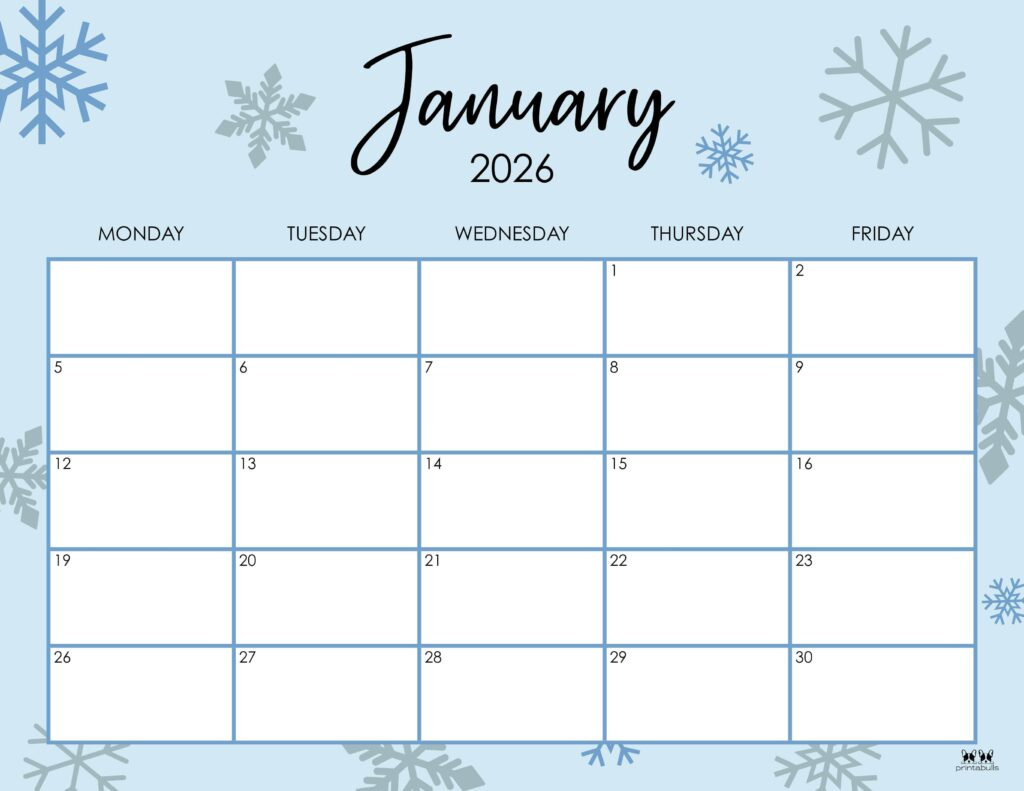 January 2026 Calendars - 123 Free Printables | Printabulls within January 2026 Daily Calendar Printable