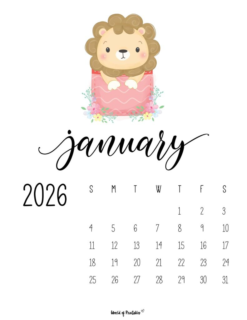 January 2026 Calendars - 200+ Free Printable Pdf Designs - World inside January 2026 Calendar Printable Cute