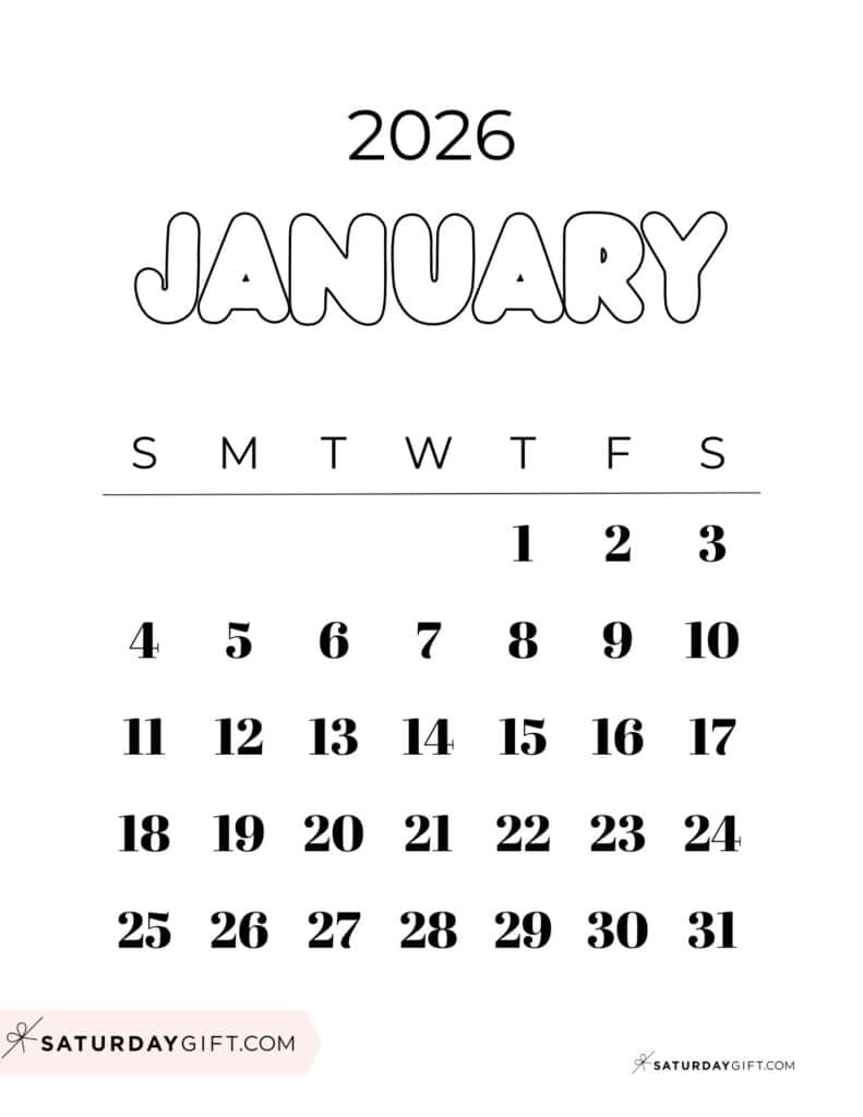January 2026 Calendars - 23 Cute Free Printable Pdfssaturdaygift in National Day Calendar January 2026
