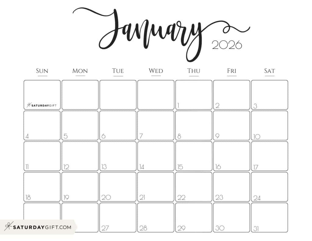 January 2026 Calendars - 23 Cute Free Printable Pdfssaturdaygift with regard to Jan 2026 Calendar Printable Free