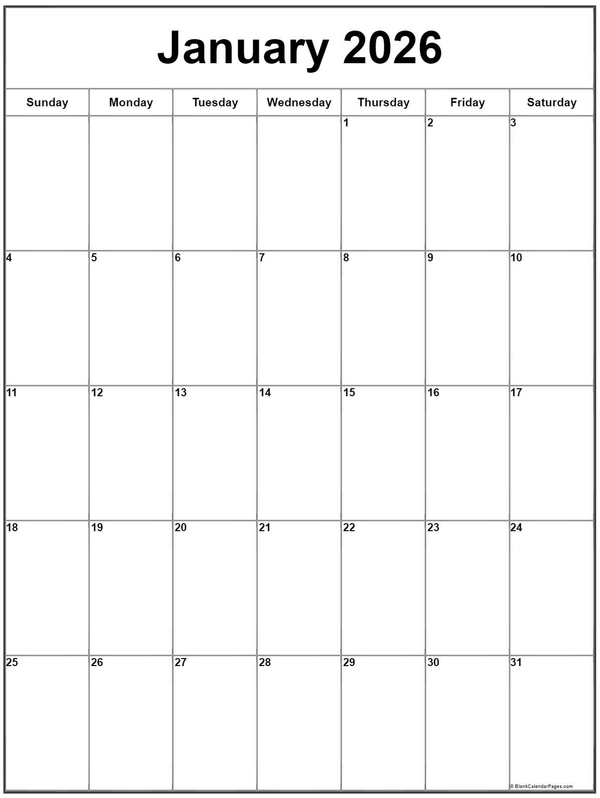 January 2026 Vertical Calendar | Portrait throughout Vertical 2026 Calendar Printable