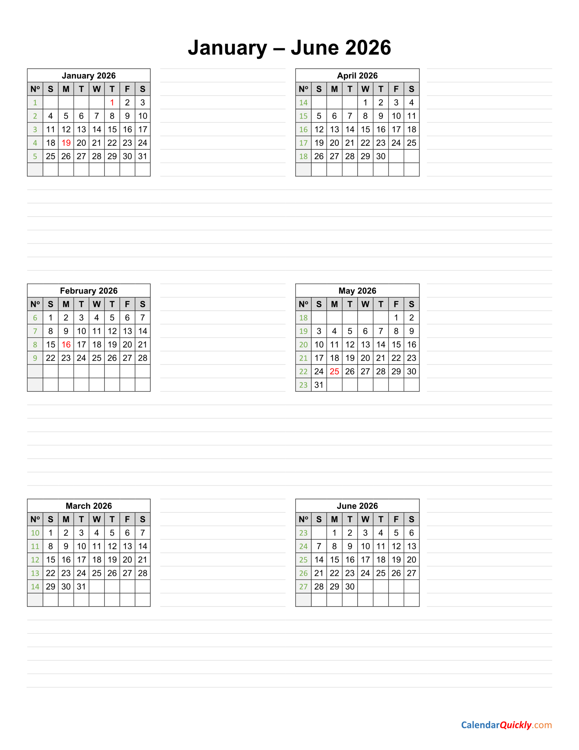 January To June 2026 Calendar Vertical | Calendar Quickly pertaining to January to June 2026 Calendar Printable