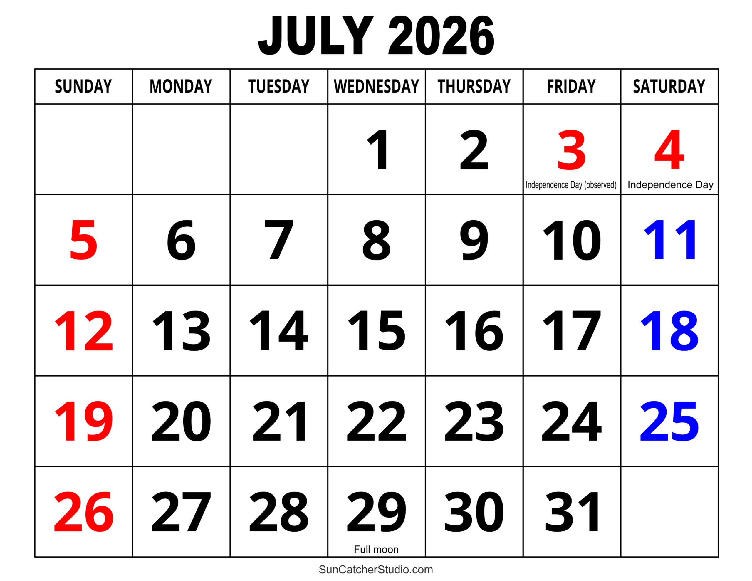 July 2026 Calendar (Free Printable) – Free Printables, Lettering intended for 2026 Calendar Printable July