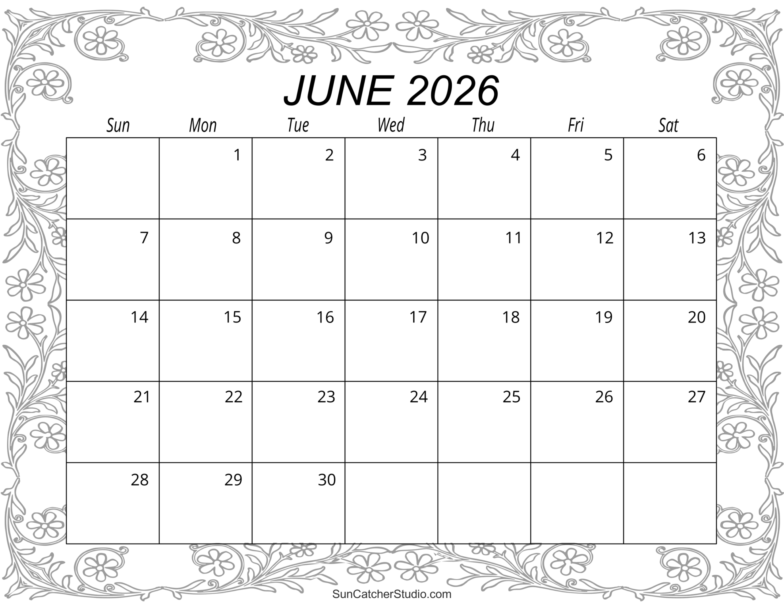 June 2026 Calendar (Free Printable) – Free Printables, Lettering with regard to June Calendar 2026 Printable