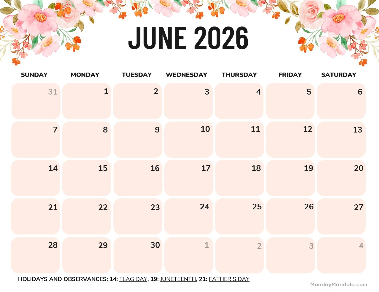 June 2026 Calendars (52 Free Pdf Printables) regarding June Calendar 2026 Printable