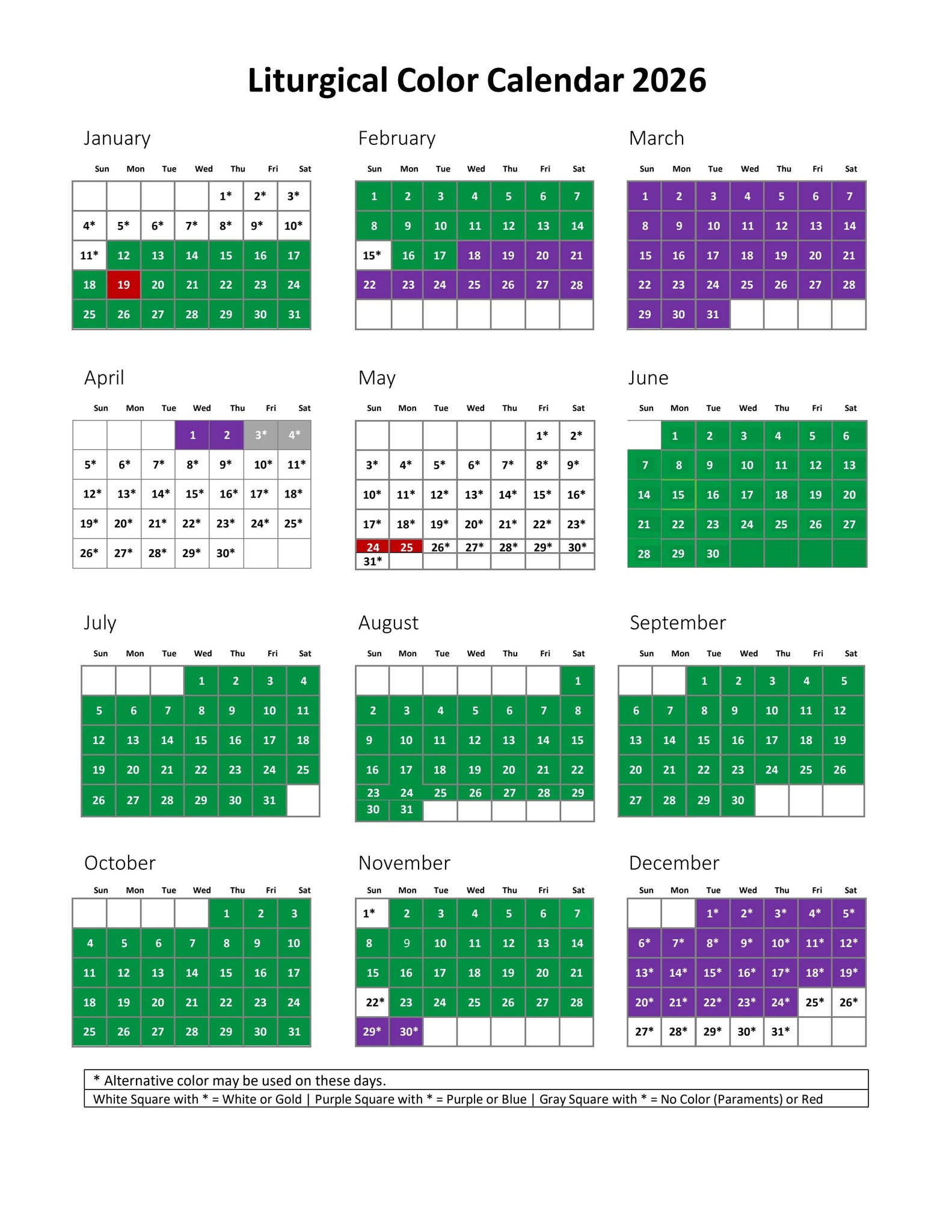 Liturgical Color Calendar 2026United Methodist Publishing intended for Presbyterian Liturgical Calendar 2026