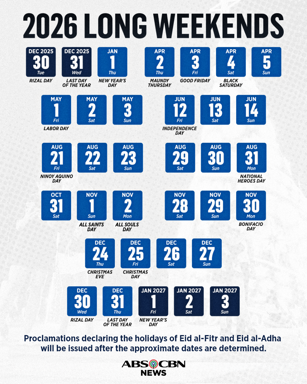 Look: 2026 Long Weekends : R/Phtravel inside Number Of Weekends In 2026