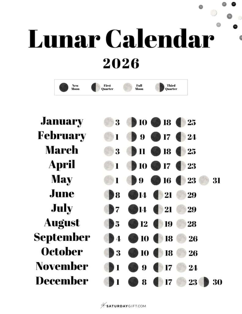Lunar Calendar 2026 - 12 Moon Phase Calendar Printables regarding Moon Phase Calendar 2026