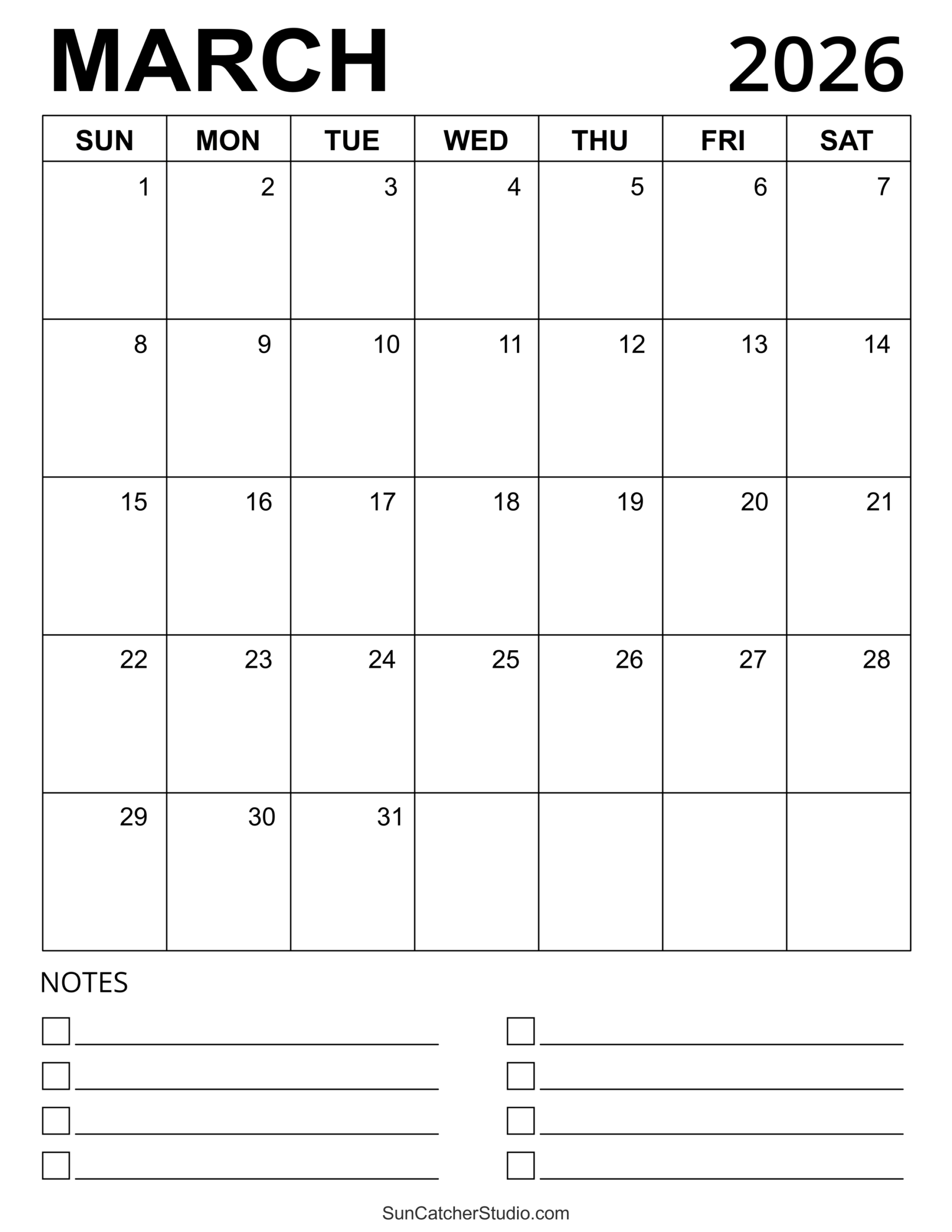 March 2026 Calendar (Free Printable) – Free Printables, Lettering with March 2026 Calendar Printable Free
