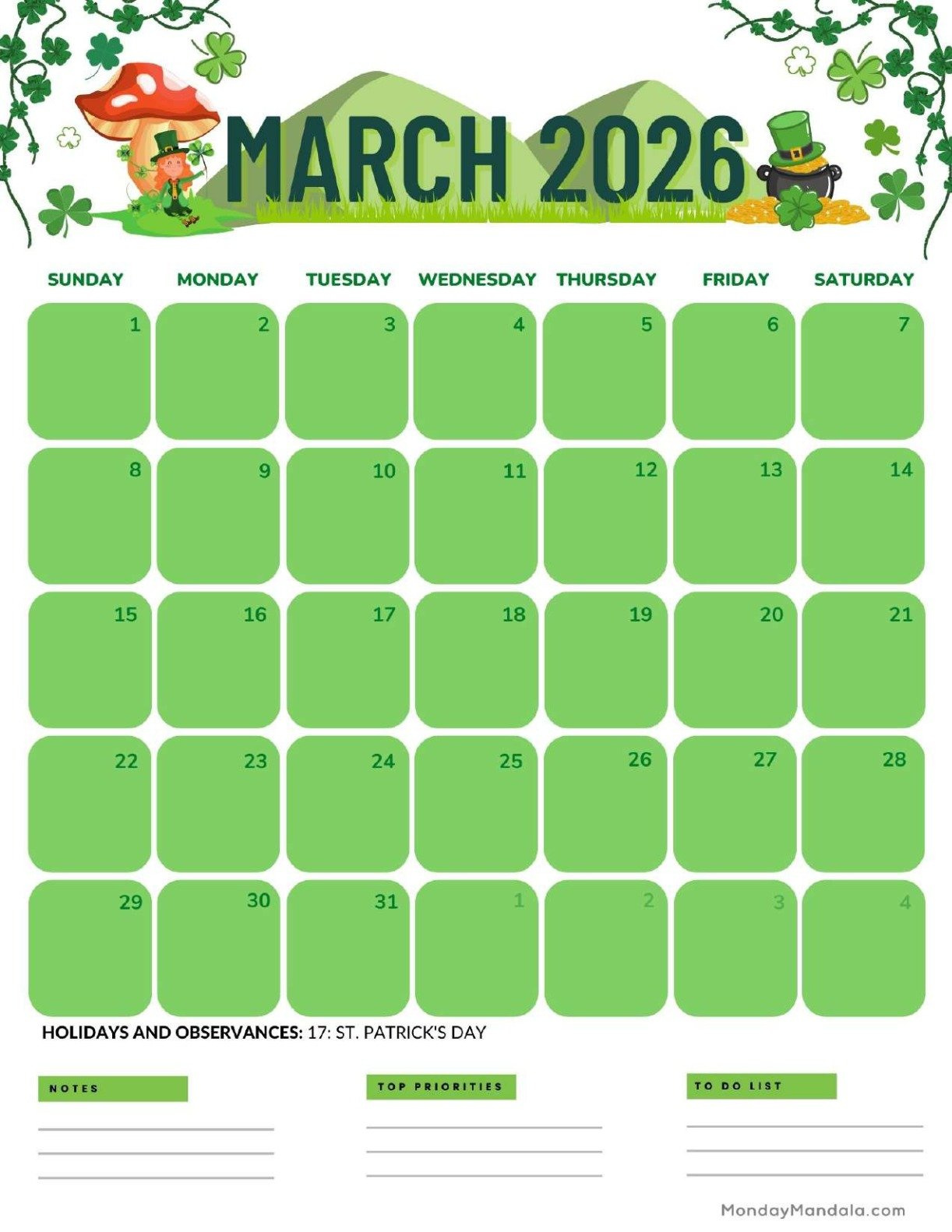 March 2026 Calendars (Free Pdf Printables) in March 2026 Calendar Printable