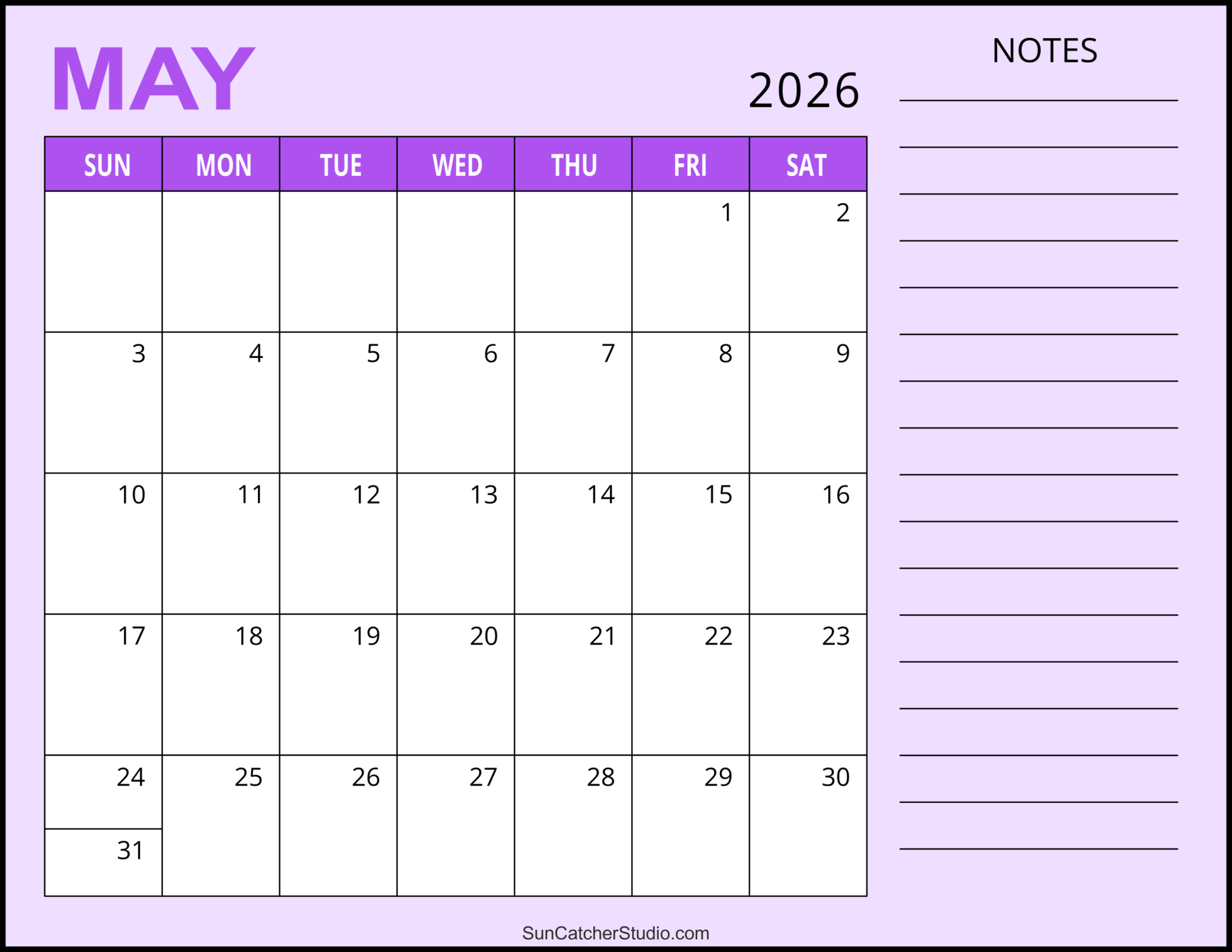 May 2026 Calendar (Free Printable) – Free Printables, Lettering within 2026 Calendar Printable With Lines